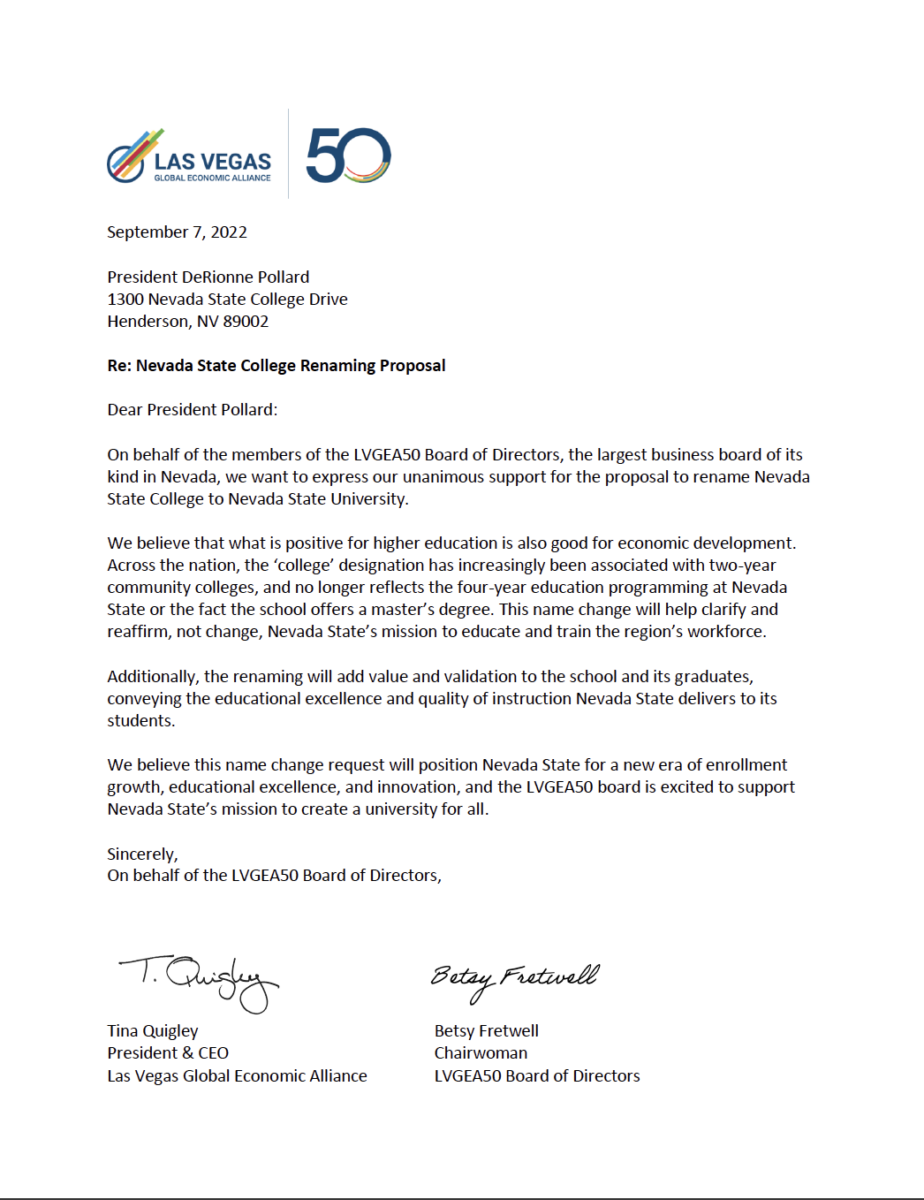 Lvgea50 Board Of Directors' Letter Of Support On Nsc Renaming