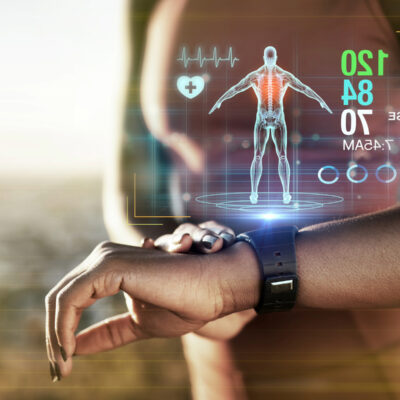 Sports tech smart watch with display of vital signs