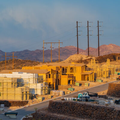High angle view of a construction site building new homes at Nevada