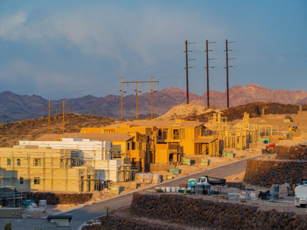 High angle view of a construction site building new homes at Nevada