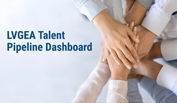 Several hands stacked in a teamwork gesture beside the text, "LVGEA Talent Pipeline Dashboard."