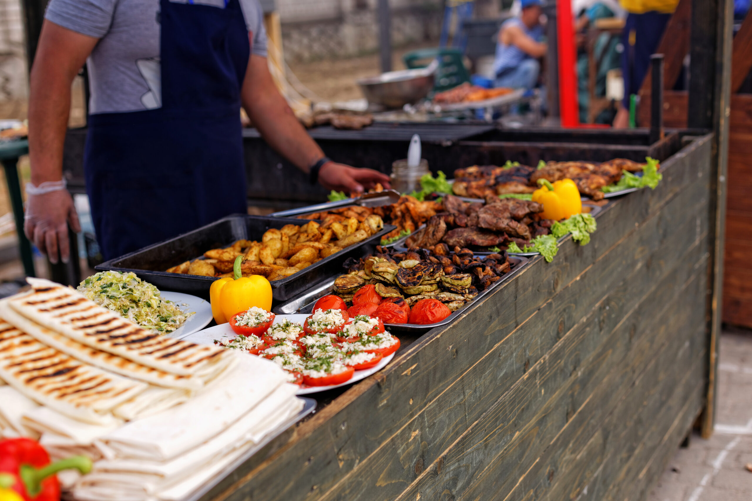Food Festival with assorted food items. Catering service.
